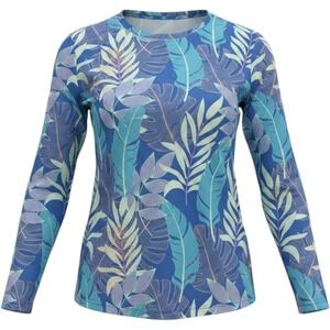 Realtree Fishing Mens Blue Tropical Leaf Long Sleeve Performance Shirt Thumbhole